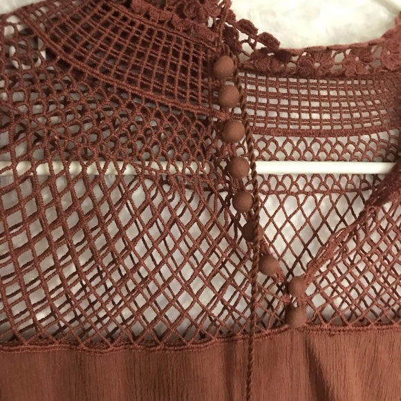 Free People On the Island Bell Sleeve Top XS Lace Crochet Fishnet - Picture 3 of 8